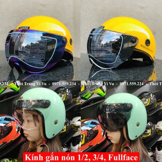 Kính gắn nón 1/2, nón 3/4, nón fullface, kính bubble ngắn gắn cho nón 3/4 và nón nữa đầu chính hãng