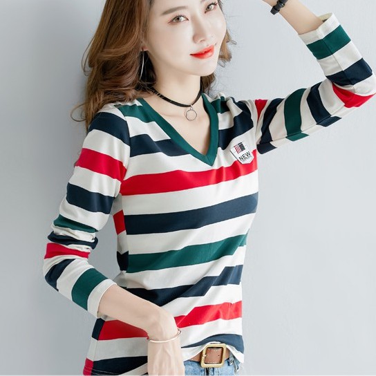 Áo thun tay dài cổ chữ V dáng ôm thời trang thu đông