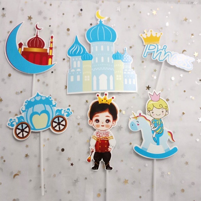 đồ trang trí sinh nhật [FREESHIP❤️] set cắm hoàng tử công chúa lâu đài