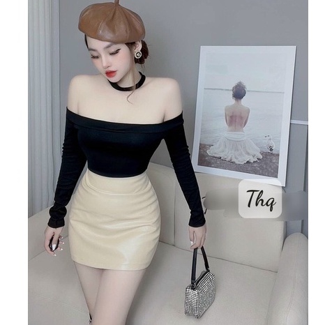 Áo trễ vai chocker dài tay