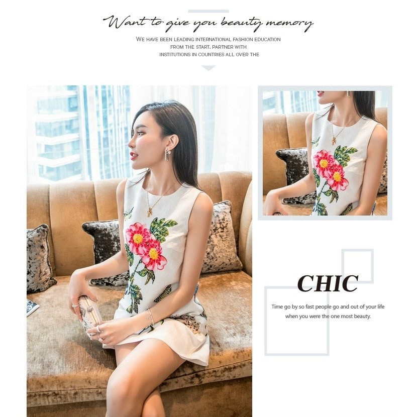 HÀNG NHẬP - ĐẦM SUÔNG GẤM HOA MẪU ĐƠN ĐÍNH ĐÁ D&G CAO CẤP - LCT723550