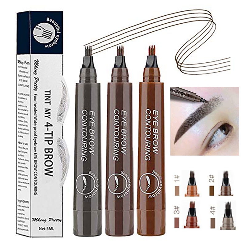 Bút Kẻ Chân Mày 4D Đầu Chia 4 Ngạnh Màu Nâu Trang Điểm Tự Nhiên Lâu Trôi Kháng Nước