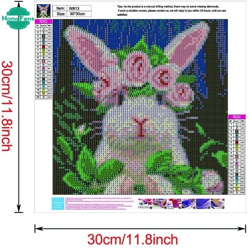 Bộ tranh đính đá hình chú thỏ đáng yêu trang trí nhà cửa tự làm thủ công 30x30cm