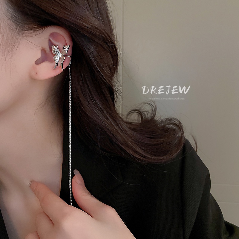 Bông tai kim loại DREJEW 3 dạng kẹp hình bướm không cần xỏ lỗ độc đáo phong cách Hàn Quốc