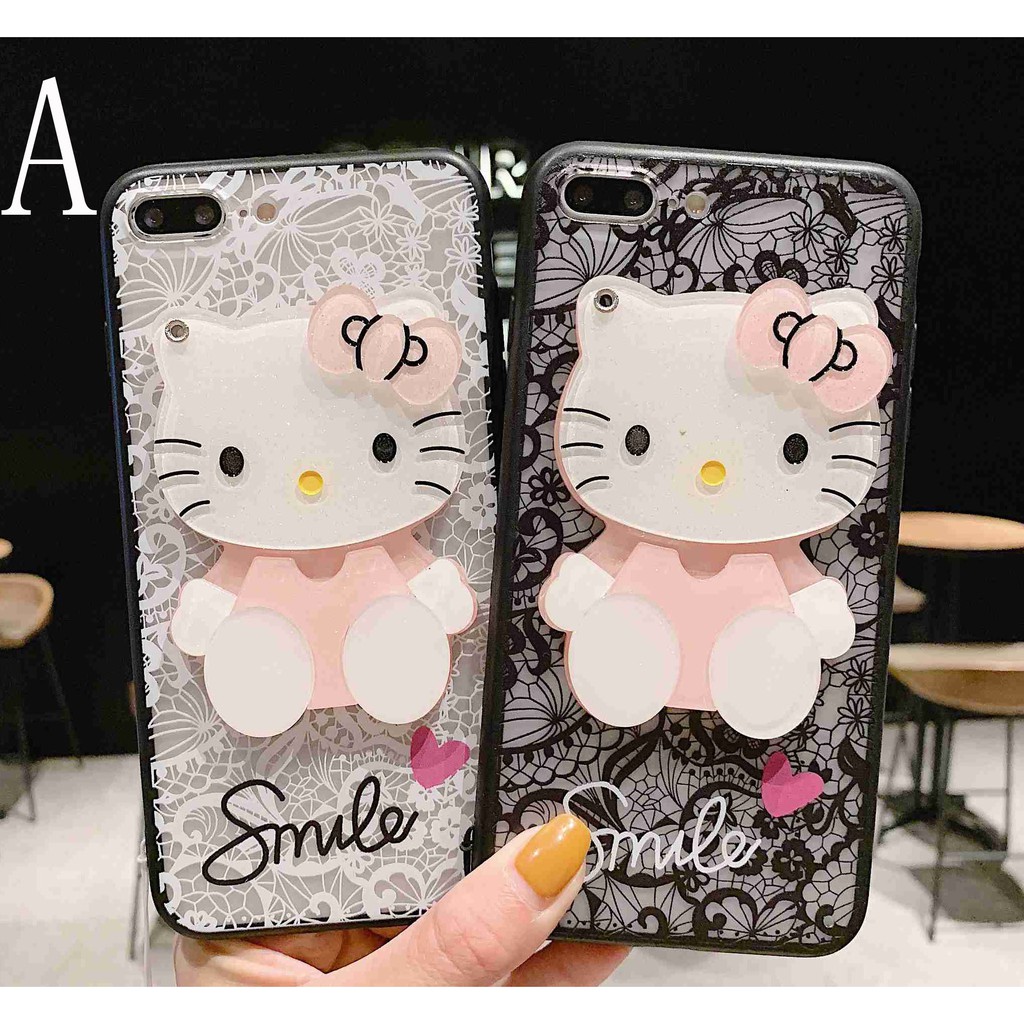 YSW OPPO R9S R15 R17 Reno 2 F3 Plus R11 R11S Plus Cartoon Bear Kitty Cute Black Design with Mirror Cute Phone Cases