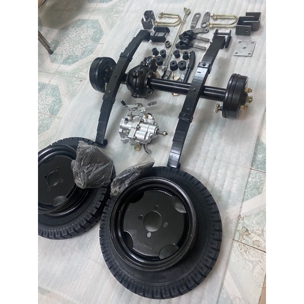 Bộ cầu sau chế xe 3 bánh,số kép 2 tầng,cầu bổ đôi dài 65cm-120cm,số kép dùng cho động cơ 100,110,125cc,cốt 17mm