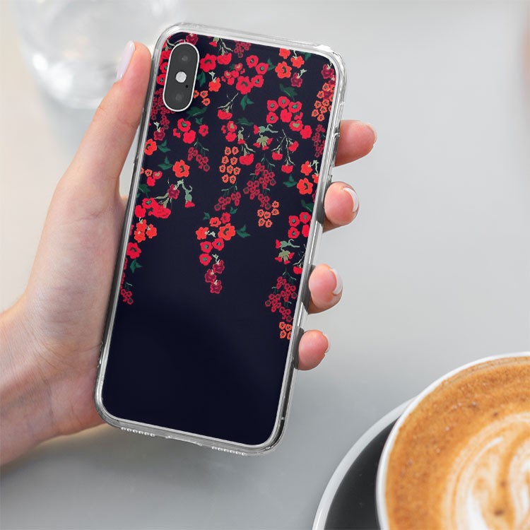 Vỏ Iphone Vẽ Hình Hoa Đỏ Nền Đen 7/7Plus/8/8Plus/X/Xs/Xs Max/11/11 Promax/12 /12 Pro Max Lpc16120203