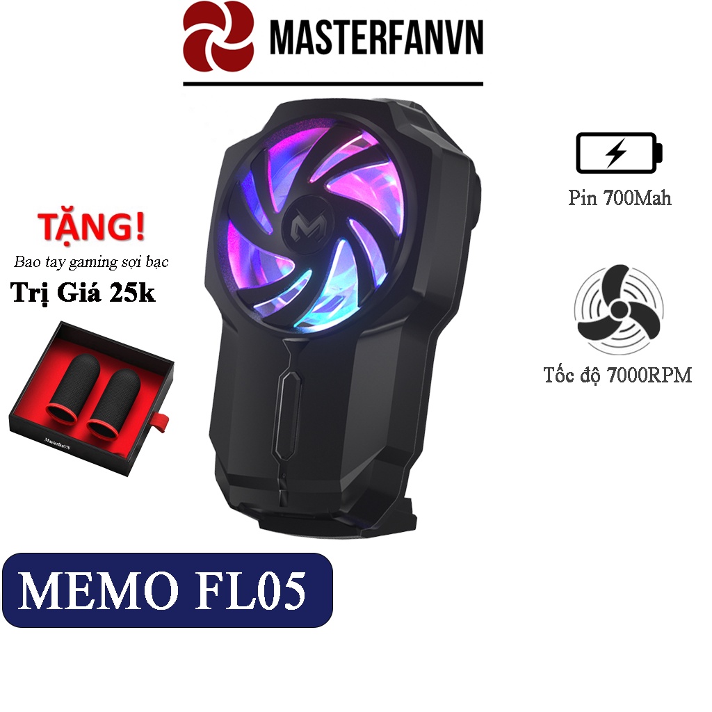 Quạt tản nhiệt điện thoại Memo FL05 làm mát nhanh cho điện thoại gaming game thủ mobile pin 700mah có LED RGB