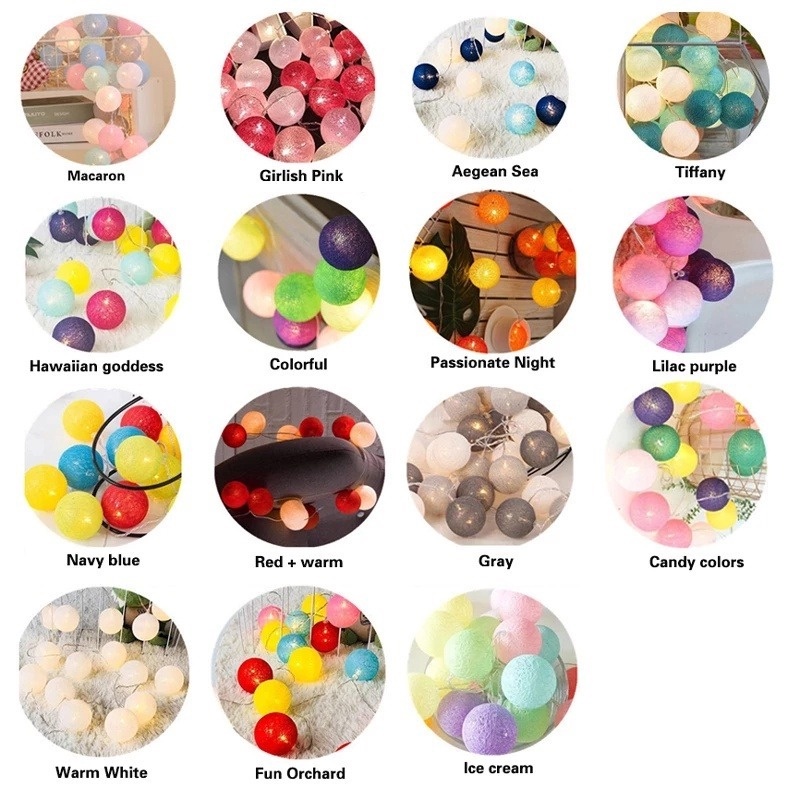 Dây Đèn Led Hình Quả Bóng Cotton Dài 2.2M Trang Trí Lãng Mạn