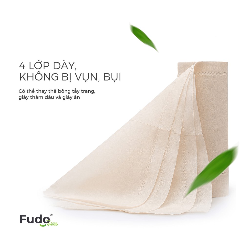 Khăn giấy tre FUDO không lõi 100% bột tre, không tạo mùi, không tẩy trắng