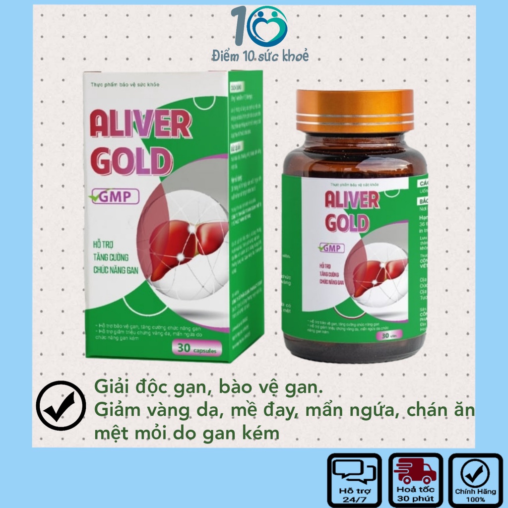 Viên uống giải độc gan ALIVER GOLD làm mát gan, bảo vệ gan,hỗ trợ hạ men gan, tăng cường chức năng gan - Hộp 30 viên