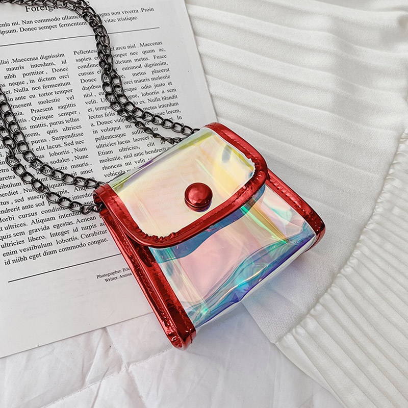 Túi đeo chéo Ielgy dáng vuông thiết kế nhỏ nhắn màu laser trong suốt đáng yêu dành cho bé gái