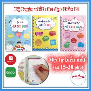 Bộ 3 quyển vở luyện viết chữ đẹp KÈM 2 vỏ bút, 8 ngòi bút thần kì và 2 cá tập cầm bút cho bé 00851 Buôn Rẻ