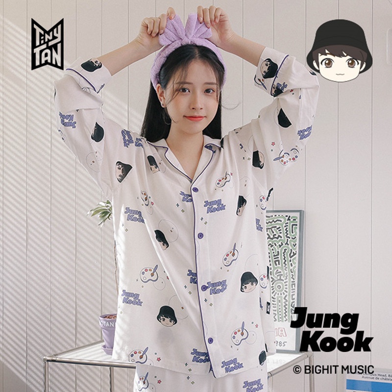 Bộ Đồ Ngủ Tay Dài In Hình BTS BT21 Phong Cách Hàn Quốc