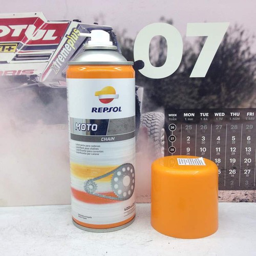 Xịt dưỡng sên Repsol Chain Lube 400ml và bàn chải vệ sinh sên 3D