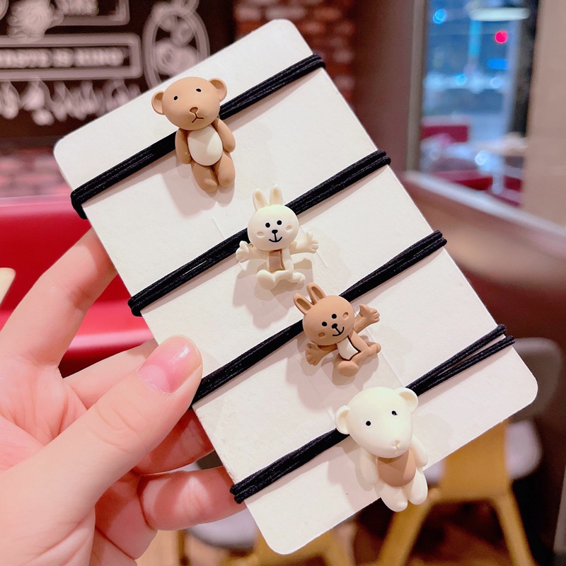 Dây Buộc Tóc Cao Su Co Giãn Bọc Da In Hình Gấu Hoạt Hình Màu Trà Sữa Phong Cách Hàn Quốc Cho Nữ