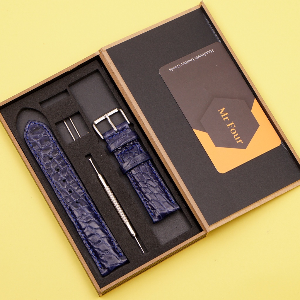 Dây Đồng Hồ Da Cá Sấu Màu Xanh Navy MrFour | Crocodile Leather Watch Bands