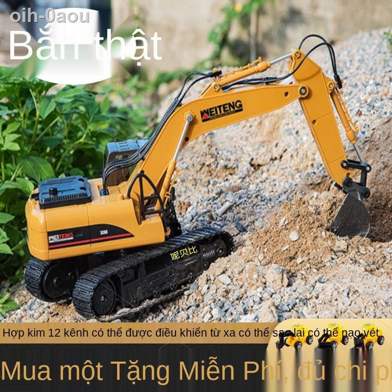 Máy xúc điều khiển từ xa hợp kim quá khổ điện chống rơi ô tô kỹ thuật đồ chơi trẻ em quà tặng nam