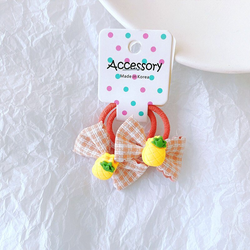 Set 2 dây cột tóc co giãn họa tiết sọc caro dễ thương cho bé gái