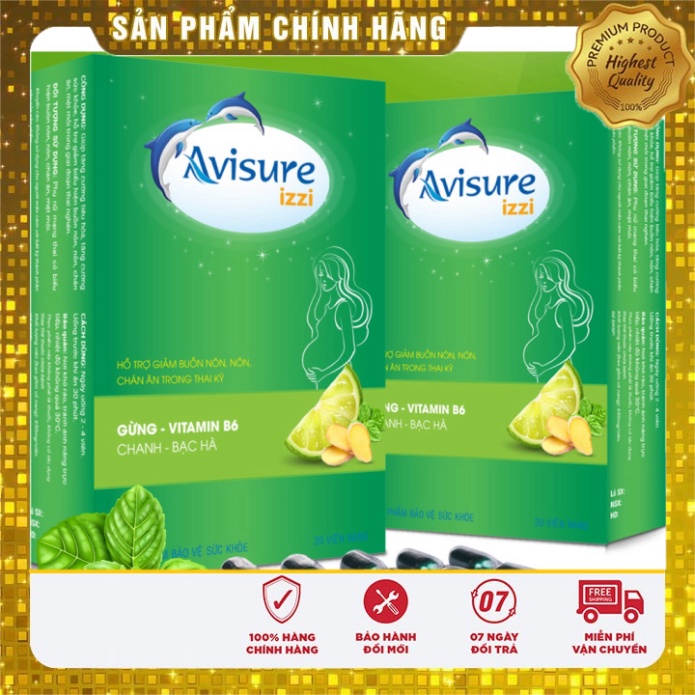 [Chính hãng] AVISURE IZZI – Hỗ trợ giảm tình trạng ốm nghén ở phụ nữ mang thai, giảm buồn nôn, nôn, chán ăn (20 viên)