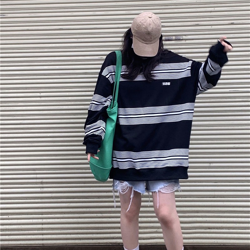 Áo thun sweater Hàn Quốc dáng rộng dài tay thiết kế mới cho cặp đôi
