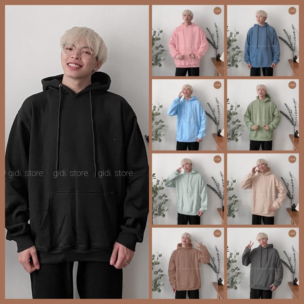 Áo Hoodie Basic thu đông Nam Nữ Unisex - Áo nỉ trơn chui đầu tay dài có mũ form rộng vải dày dặn