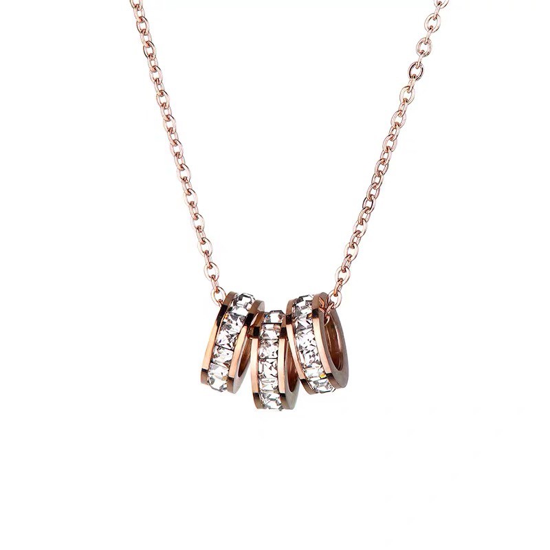 Dây chuyền thép titan mạ vàng hồng 18k đính đá zircon lấp lánh chống thấm nước không gây dị ứng cao cấp