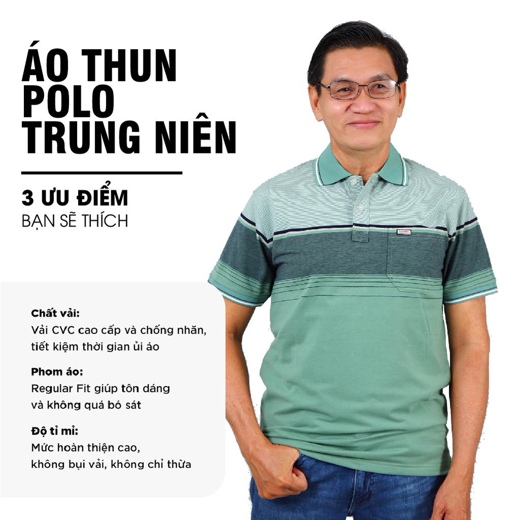 Áo Thun Nam Trung Niên Sọc Ngang Có Túi Cổ Bẻ Cao Cấp Form Rộng Rãi