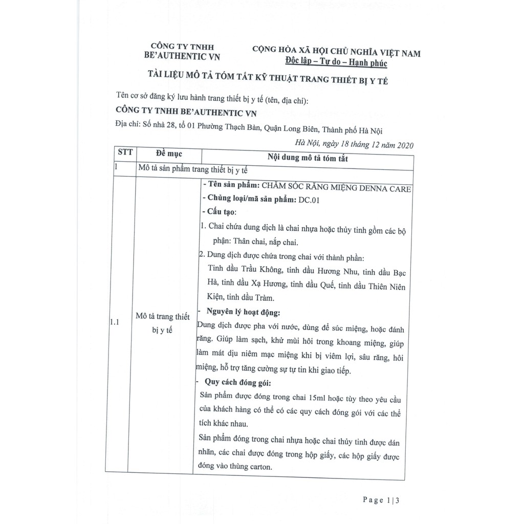 Chăm Sóc Răng Miệng Denna Care Tinh Dầu Ngăn Ngừa Sâu Răng, Hôi Miệng