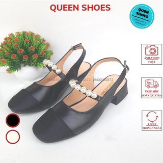 Guốc nữ 3p sandal quai chun đế vuông da mềm viền đá sang chảnh