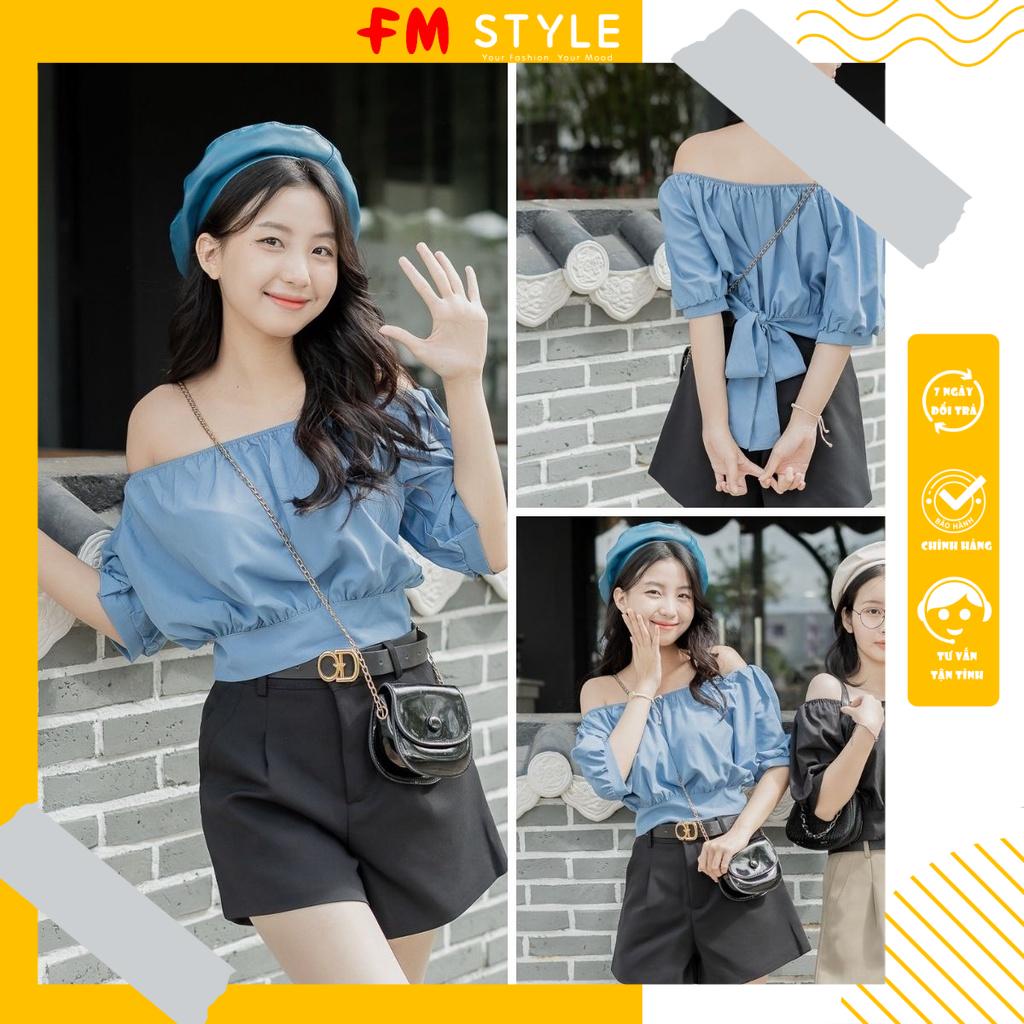 Áo kiểu nữ  FM Style cổ bo thun thắt nơ to sau 210321031