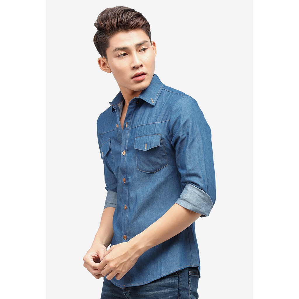 Áo sơ mi denim Titishop ADN33 xanh jean tay dài