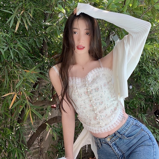 Áo kiểu ZHELIHANGFEI hai dây nhún bèo phối ren phong cách mới quyến rũ thời trang dành cho nữ