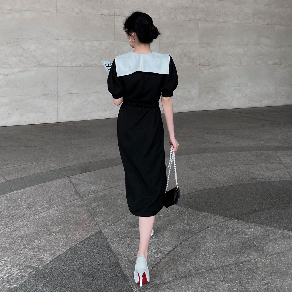 Đầm cổ chữ V tay phồng EDINI - D1456 - D1467