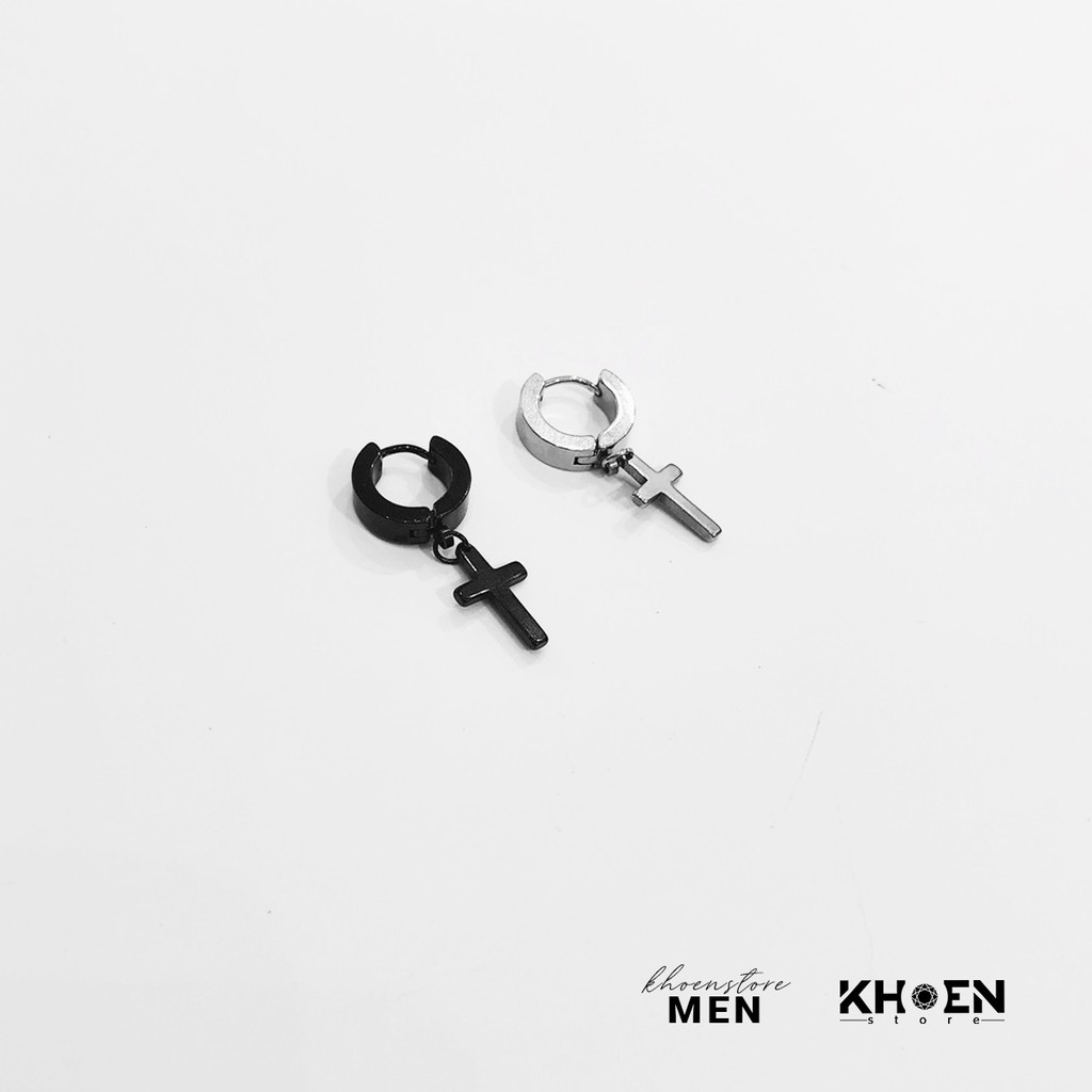 Khuyên tai nam thánh giá tròn dày 8mm thép không rỉ - Khoen Store