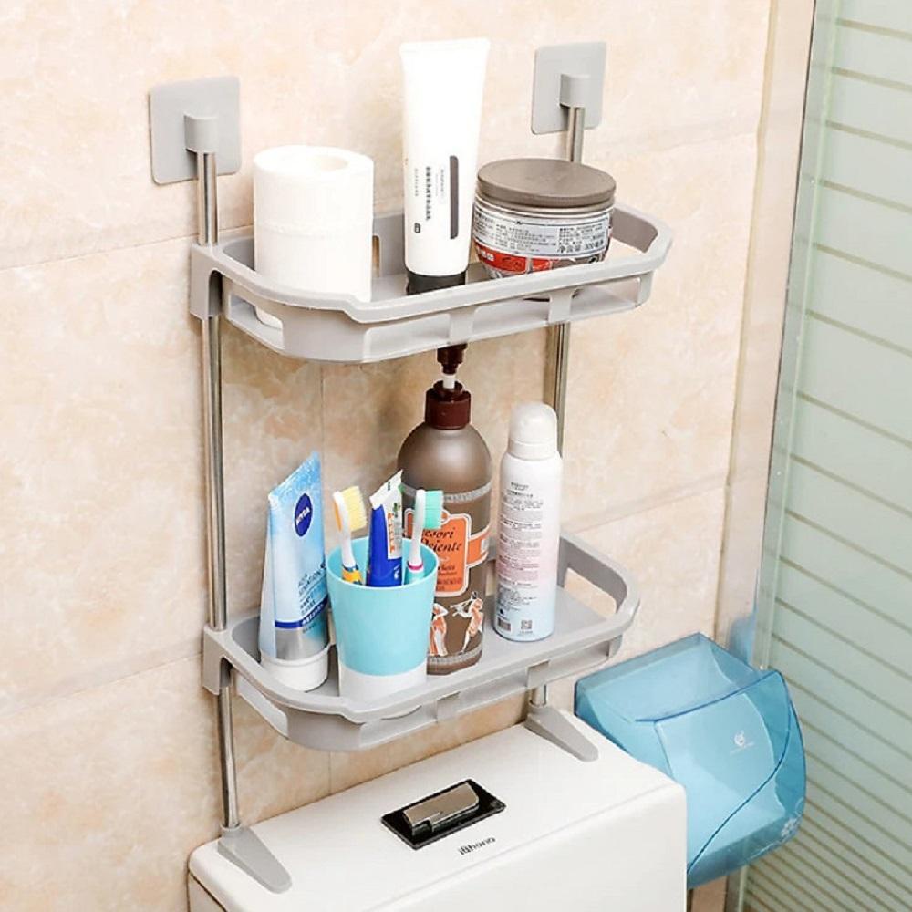 Giá kệ để nhà vệ sinh (2 tầng) khung kim loại lắp ráp hít chân không gắn tường KM 70062