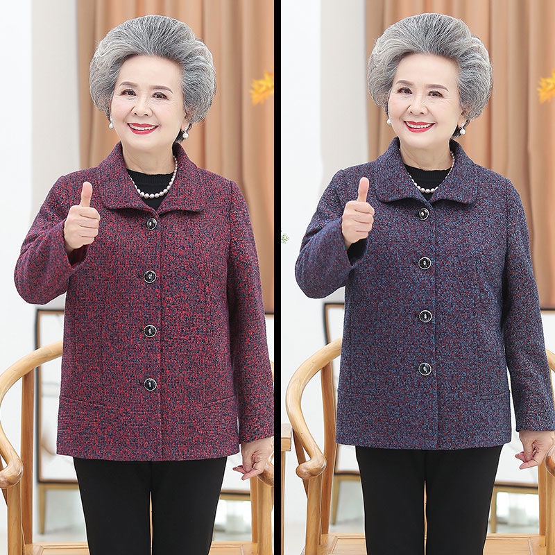 Phụ nữ trung niên và phụ nữ lớn tuổi quần áo thu đông bà ngoại 60 tuổi áo dài tay bà mẹ