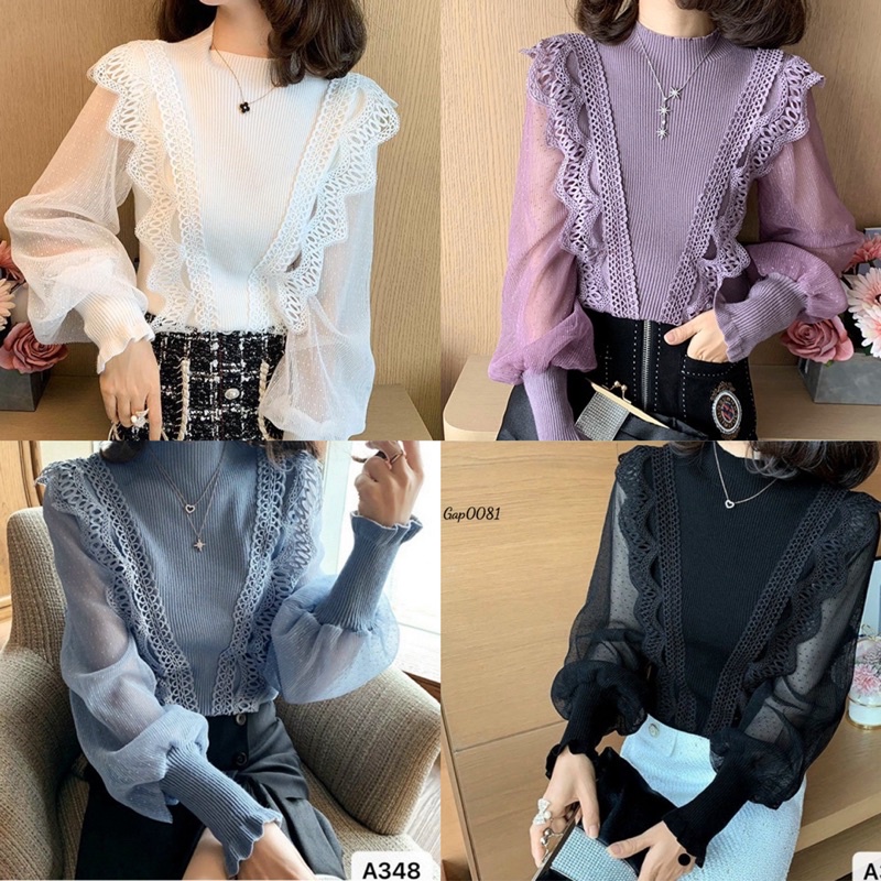Áo len QC phối ren tay voan bồng siêu xinh(40-58kg)