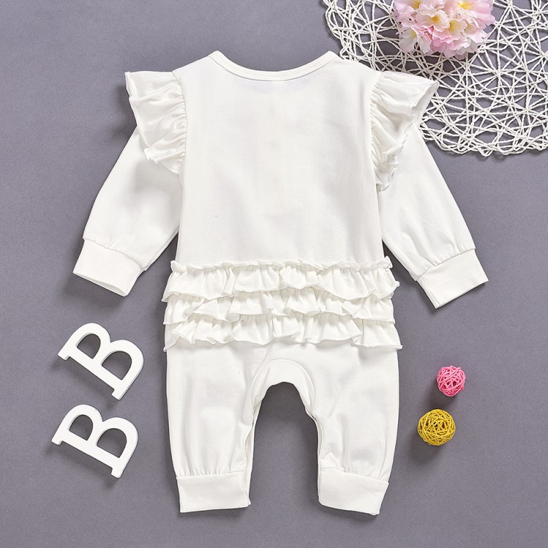 Áo liền quần dài tay phối bèo nhún xinh xắn cho bé gái