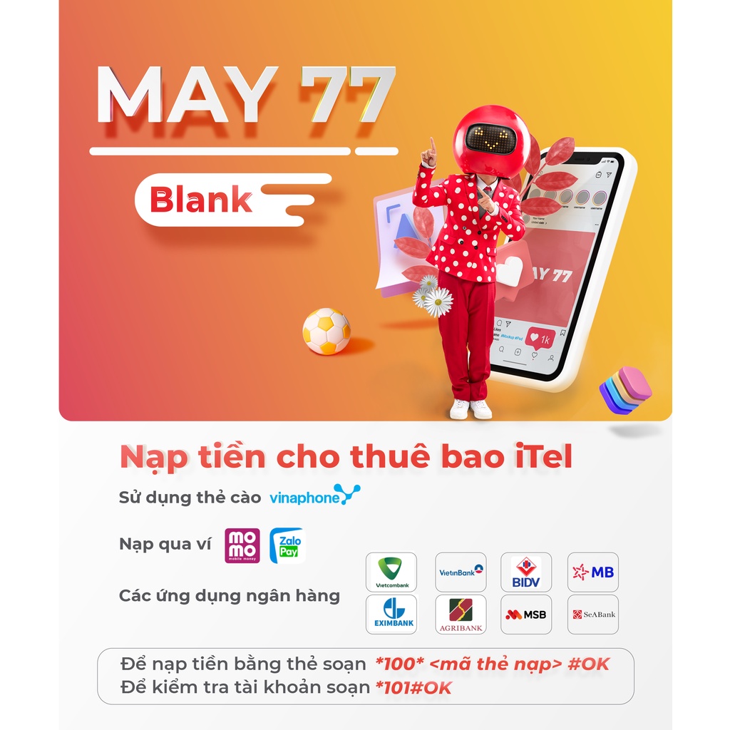 Sim Itelecom 4g tốc độ cao đăng ký được gói MAY 77 90GB/tháng gọi miễn phí Itel và Vinaphone dưới 20 phút