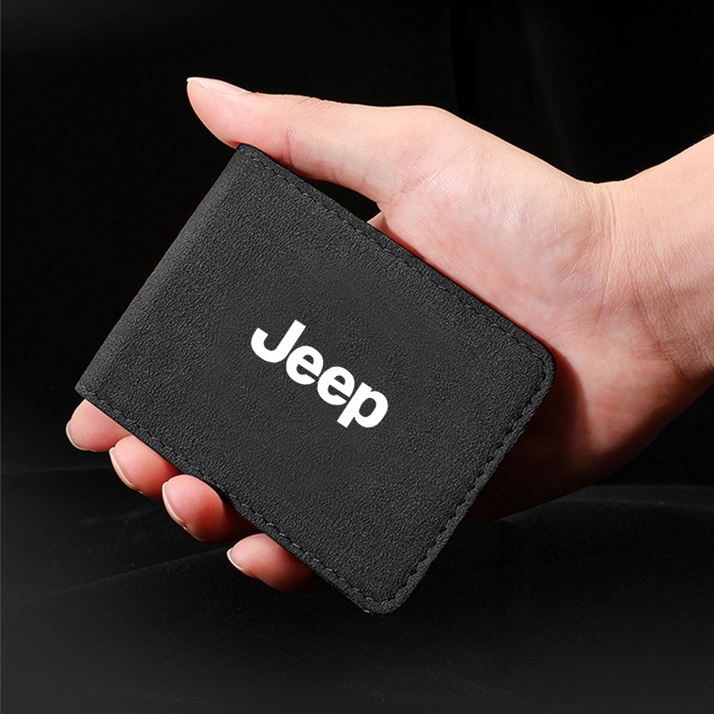 Ví Da Đen Đựng Thẻ ID / Bằng Lái Xe 2 Trong 1 Cho JEEP Grand Cherokee Commander Renegade Wrangler Compass Patriot