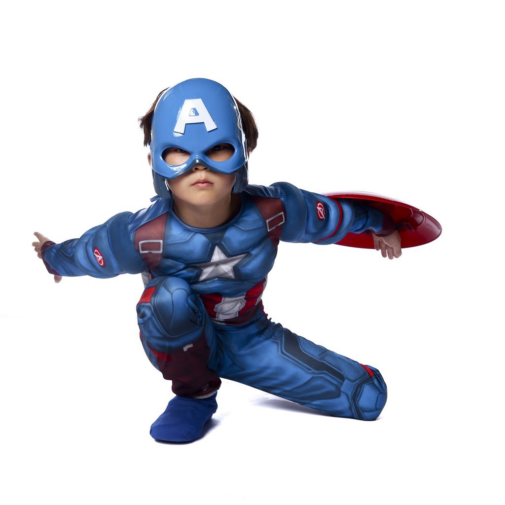 Bộ Đồ Hóa Trang Captain America Cơ Bắp Kèm Mặt Nạ Độc Đáo Cho Bé Trai Dịp Halloween