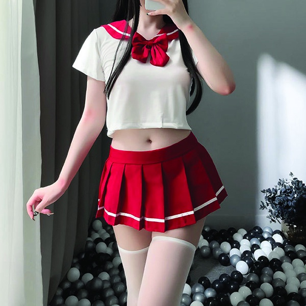Cosplay nữ sinh Nhật Bản cao cấp sexy gợi váy ngủ học sinh 2 màu đen đỏ phối nơ cực dễ thương N767 - HCM - Giao Hỏa Tốc