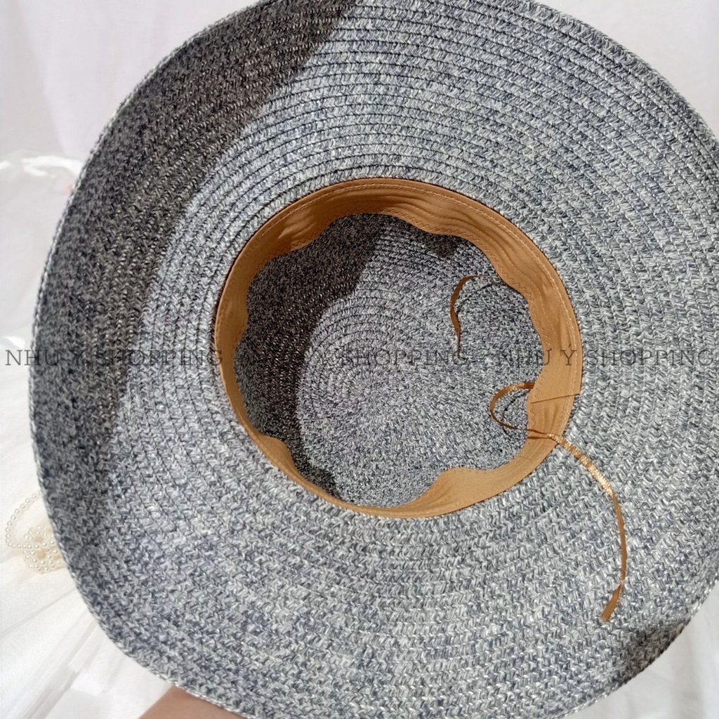 Nón cói,mũ cói nữ đi biển chuông lồng đèn in chữ màu xám xanh chanh xả-q12 chuông do