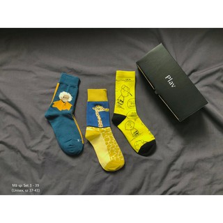 Set 3 đôi vớ cao cổ nam nữ cotton freesize tông màu vàng