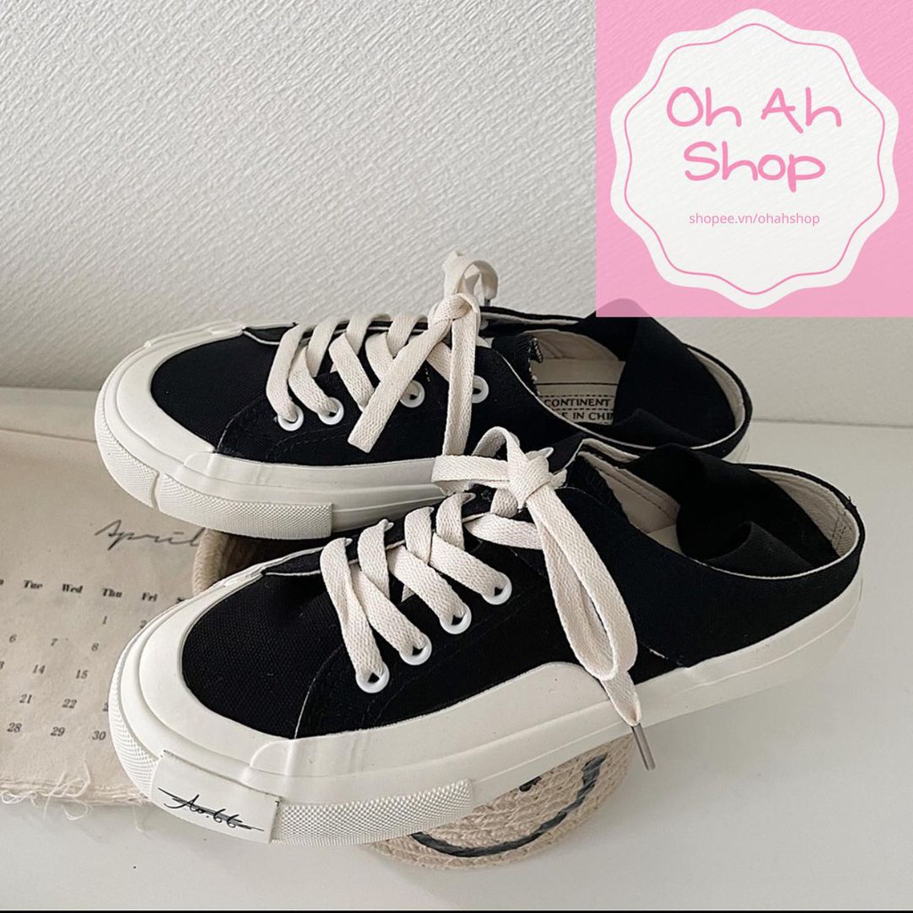 Giày Mũi Tròn Ulzzang Đạp Gót Đi Được 2 Kiểu Kèm Chữ Ký Ở Đế Giày