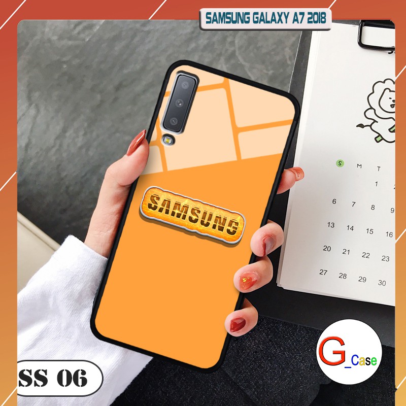 Ốp lưng Samsung A7 2018-lưng kính in logo hãng điện thoại