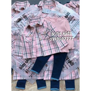 Set 3 Món Bé Gái Kẻ Gingham Hồng PR