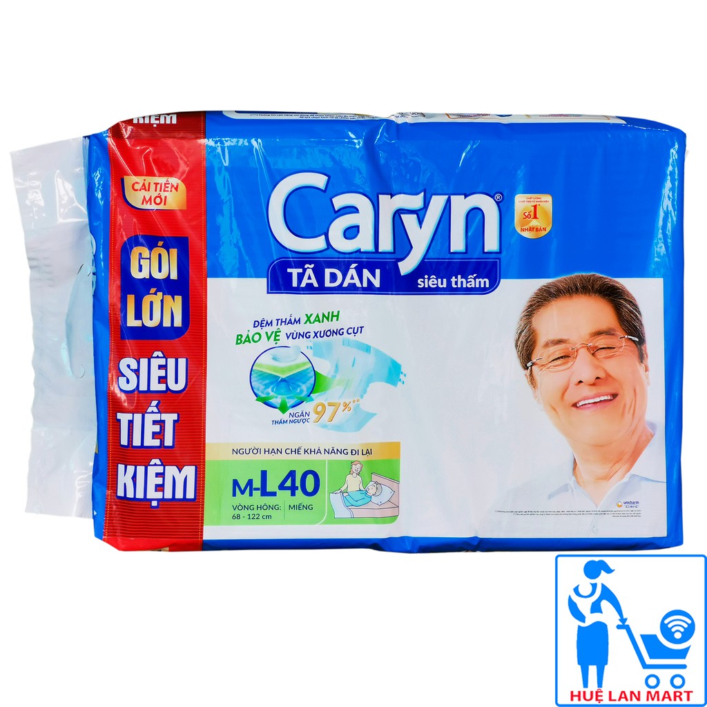 CHÍNH HÃNG Bỉm Người Già - Tã Dán Siêu Thấm Caryn Size M-L40 Vòng hông