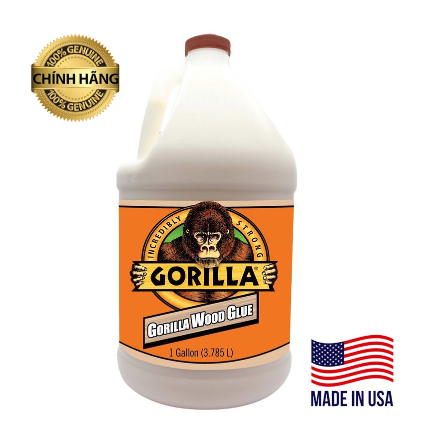 Keo Dán Gỗ Đa Năng Gorilla Tiêu Chuẩn Mỹ, Keo Dán Gỗ Không Để Lại Dấu Vết Gorilla Wood Glue 3.785L